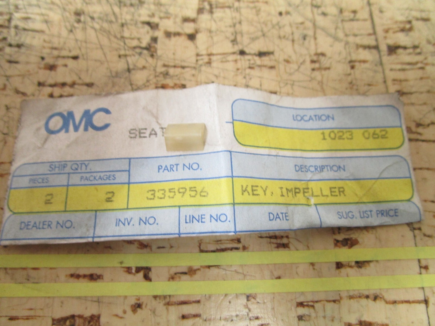 *NEW OEM* 0810 OMC Johnson Evinrude Impeller Key 335956 0335956