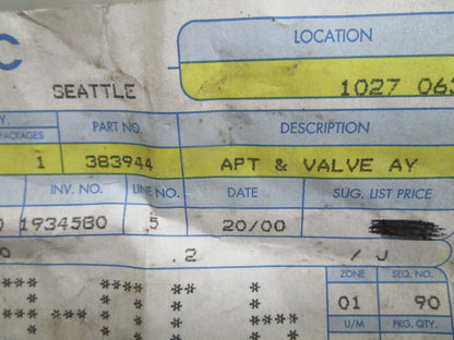 *NEW OEM* 0820 OMC Johnson Evinrude Adapter & Valve Assy 383944 0383944