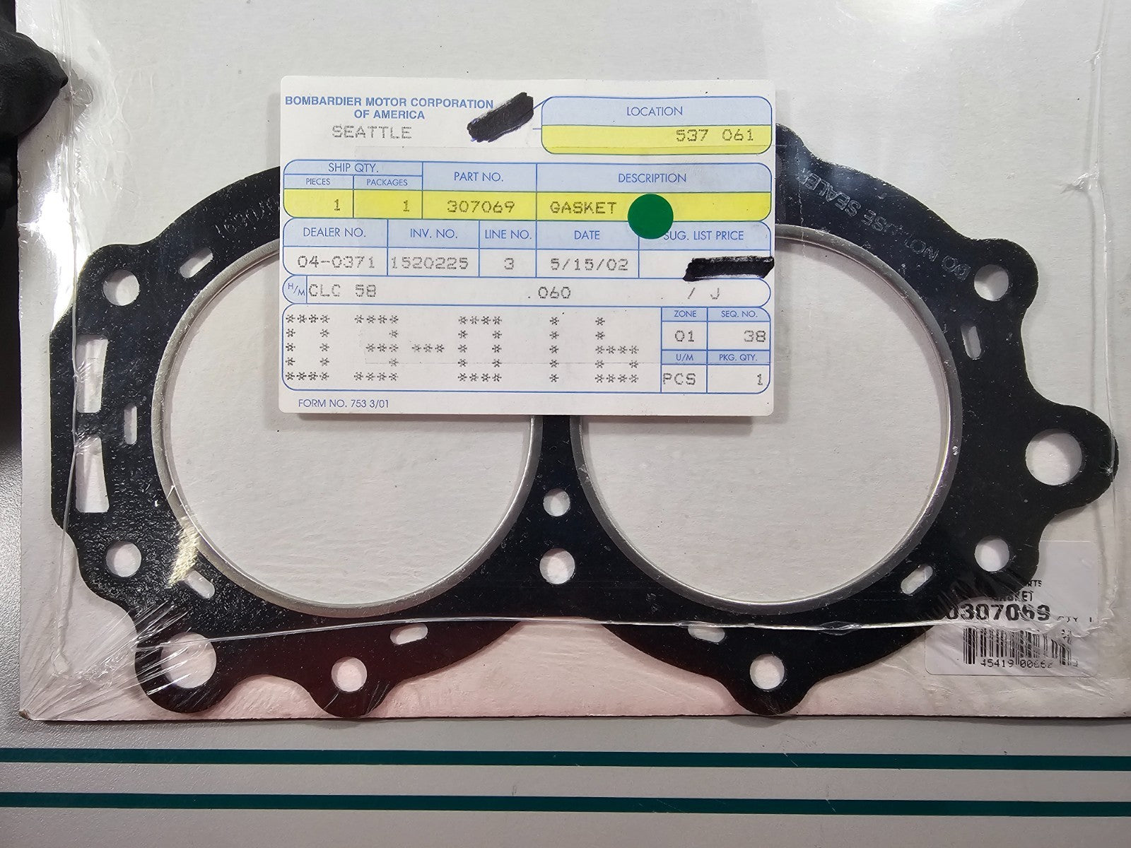 NEW OEM 307069 0307069 OMC Johnson Evinrude Gasket 0810