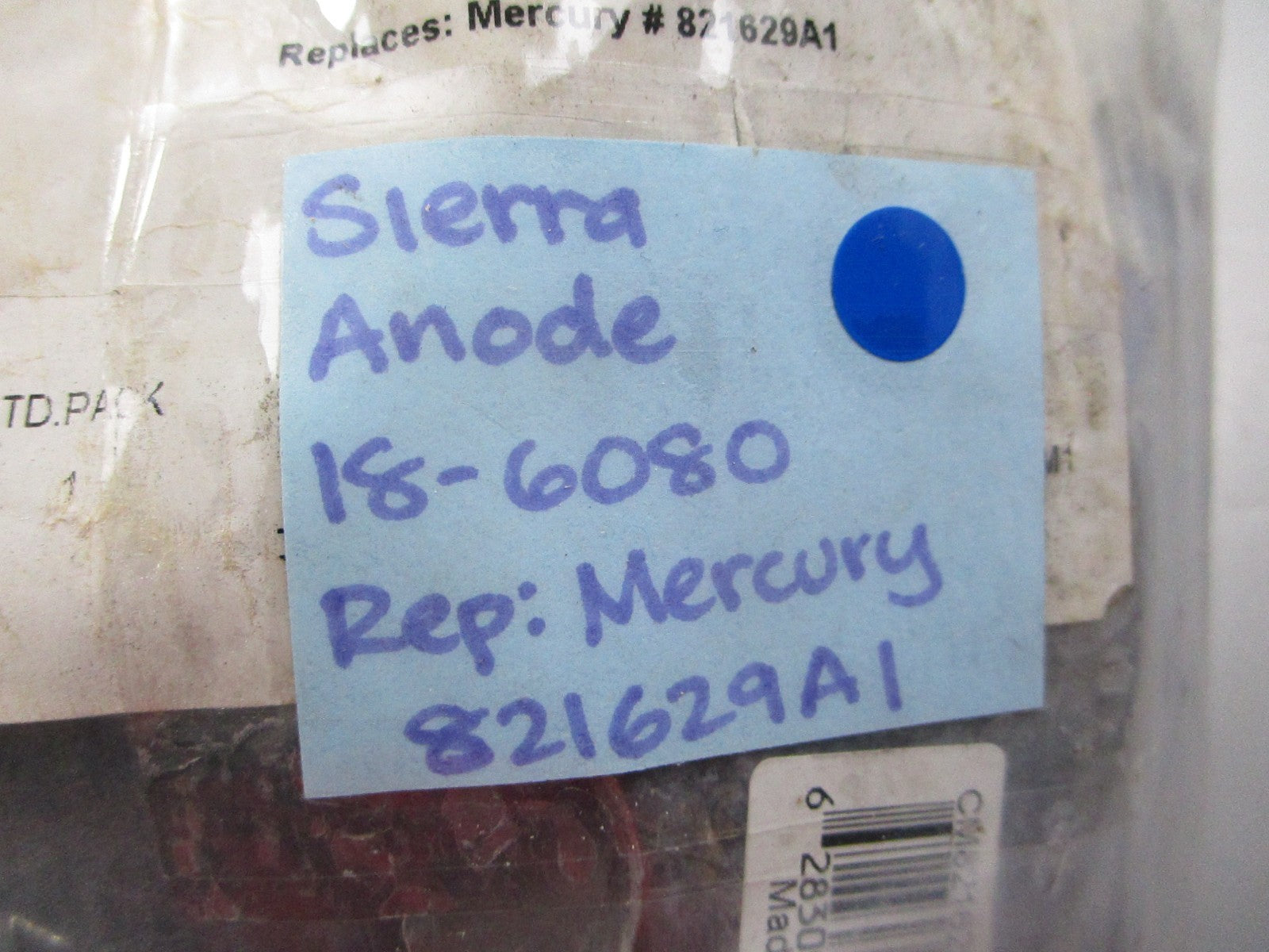 NEW 18-6080 Replaces: Mercury 821628A1 Sierra Anode 0810
