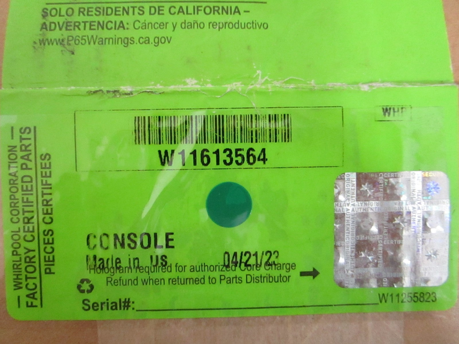 Whirlpool NEW OEM Dishwasher Control Panel Console W11613564 Black Genuine 0820