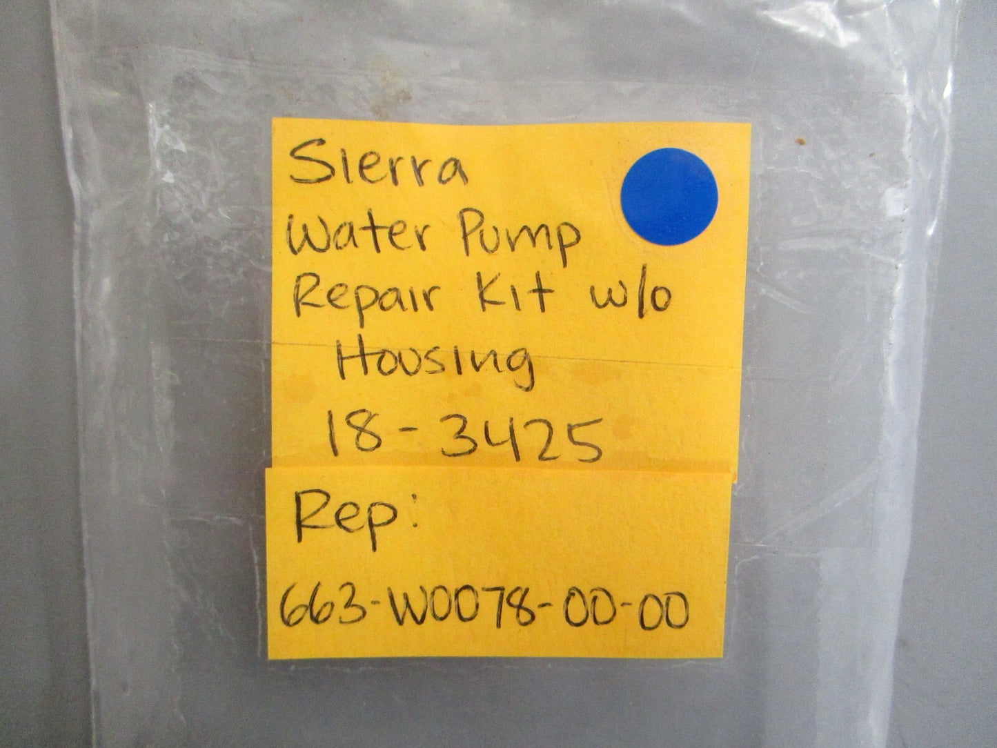 *NEW* 0820 Sierra Water Pump Repair Kit w/o Housing 18-3425 Rep: 663-W0078-00-00