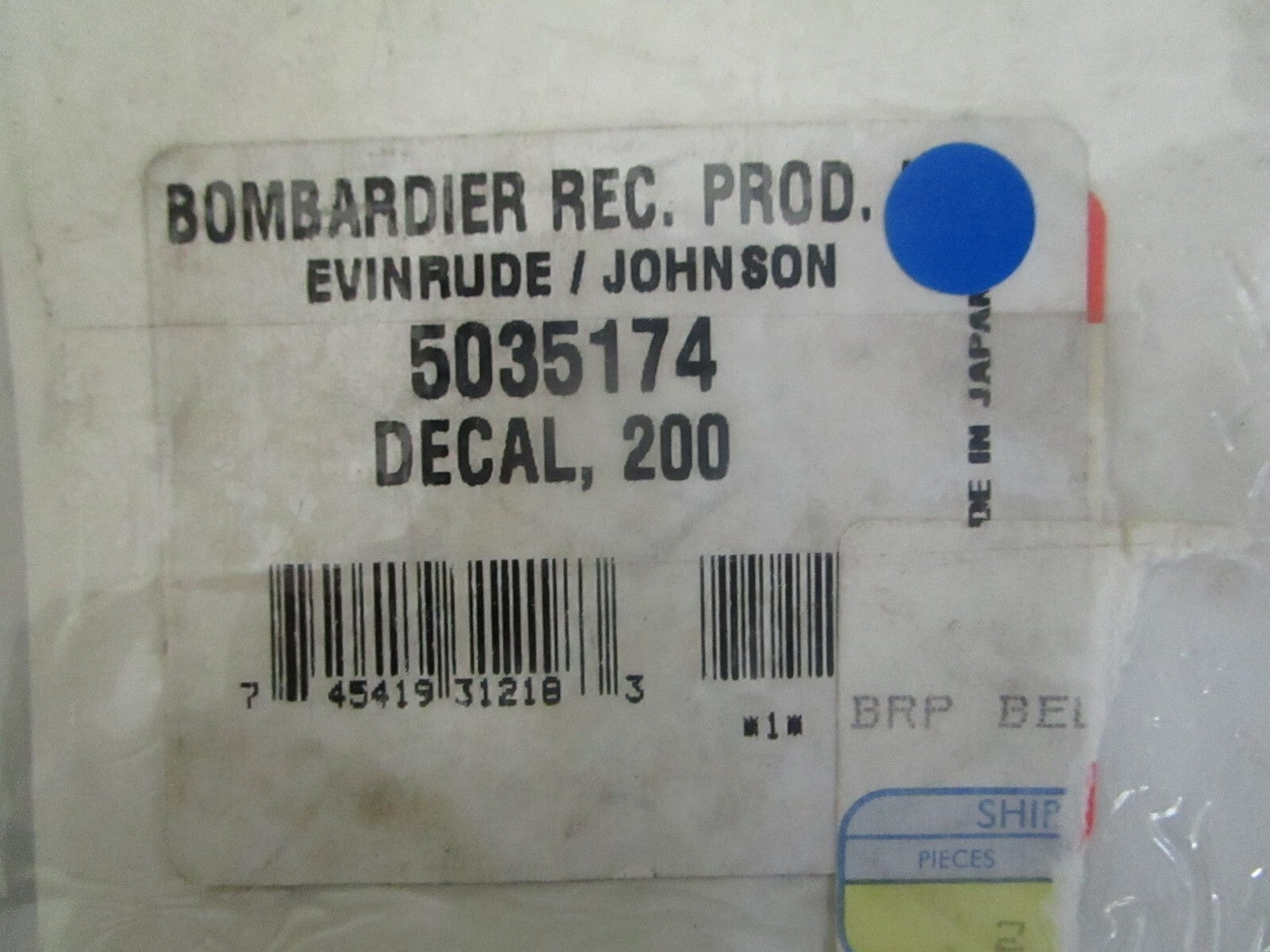 *NEW OEM* 0820 OMC Johnson Evinrude 200HP Decal 5035174