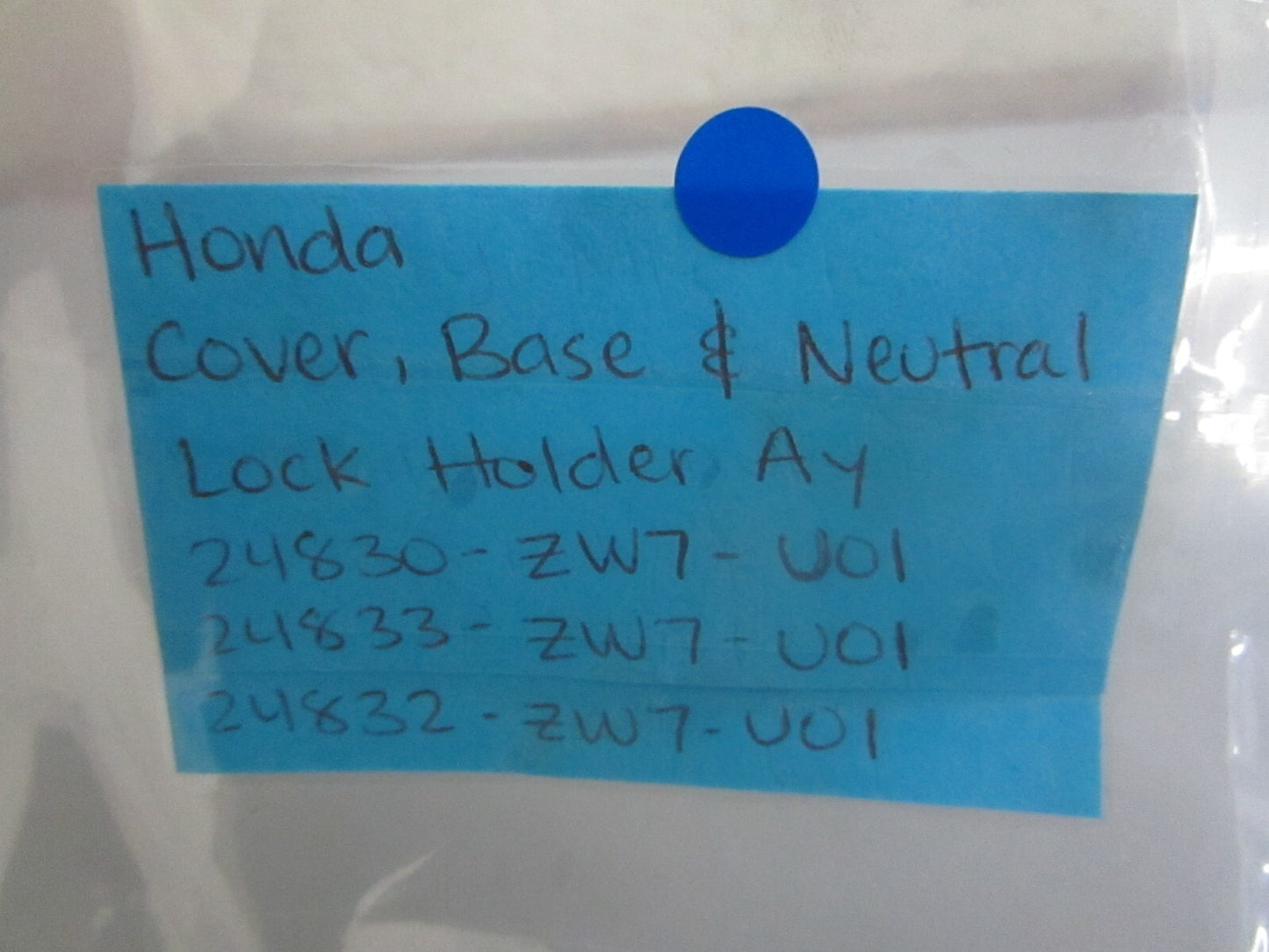 *NEW OEM* 0820 Honda Cover, Base & Neutral Lock Holder Ay 24830-ZW7-U01