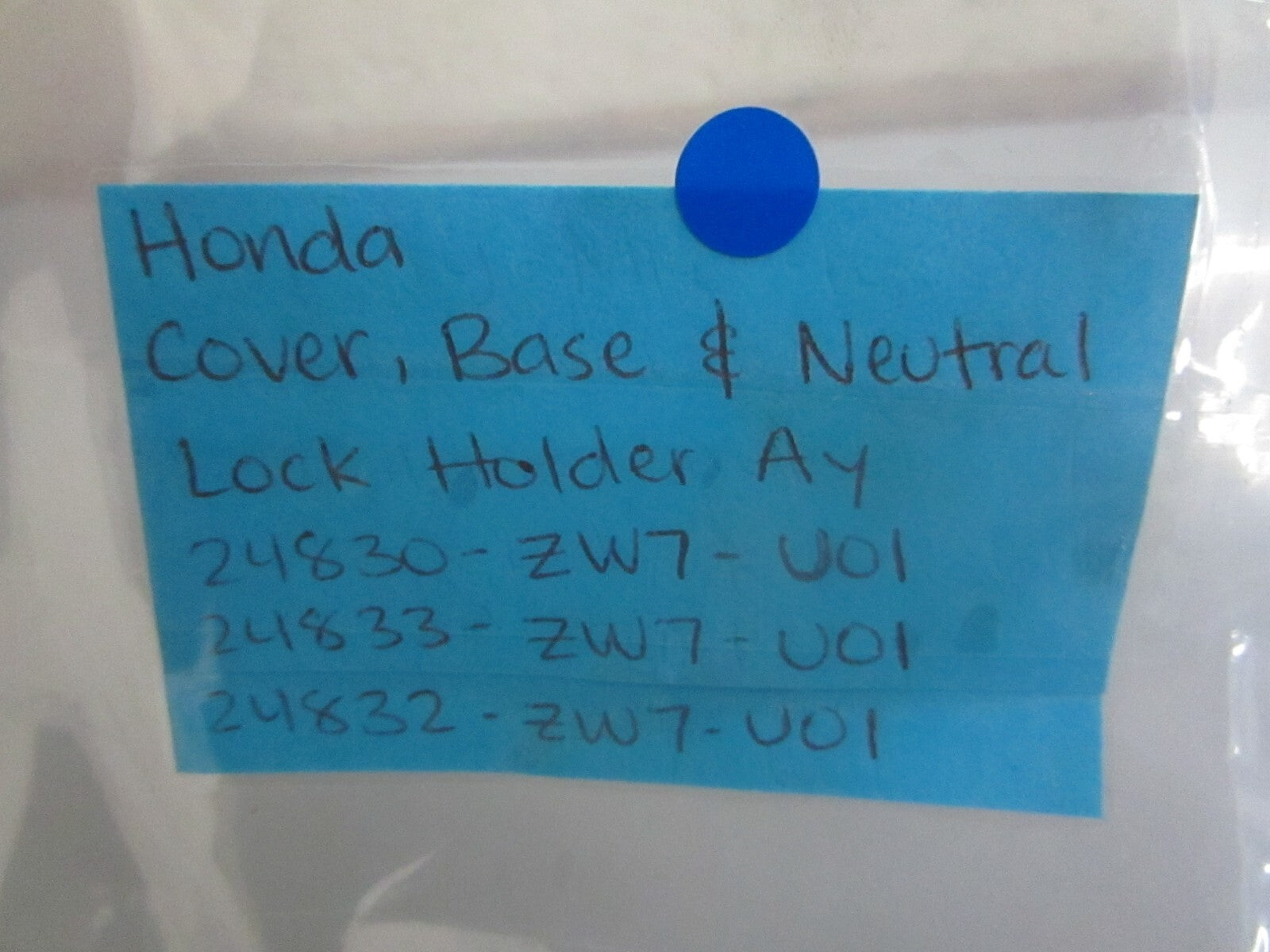 *NEW OEM* 0820 Honda Cover, Base & Neutral Lock Holder Ay 24830-ZW7-U01