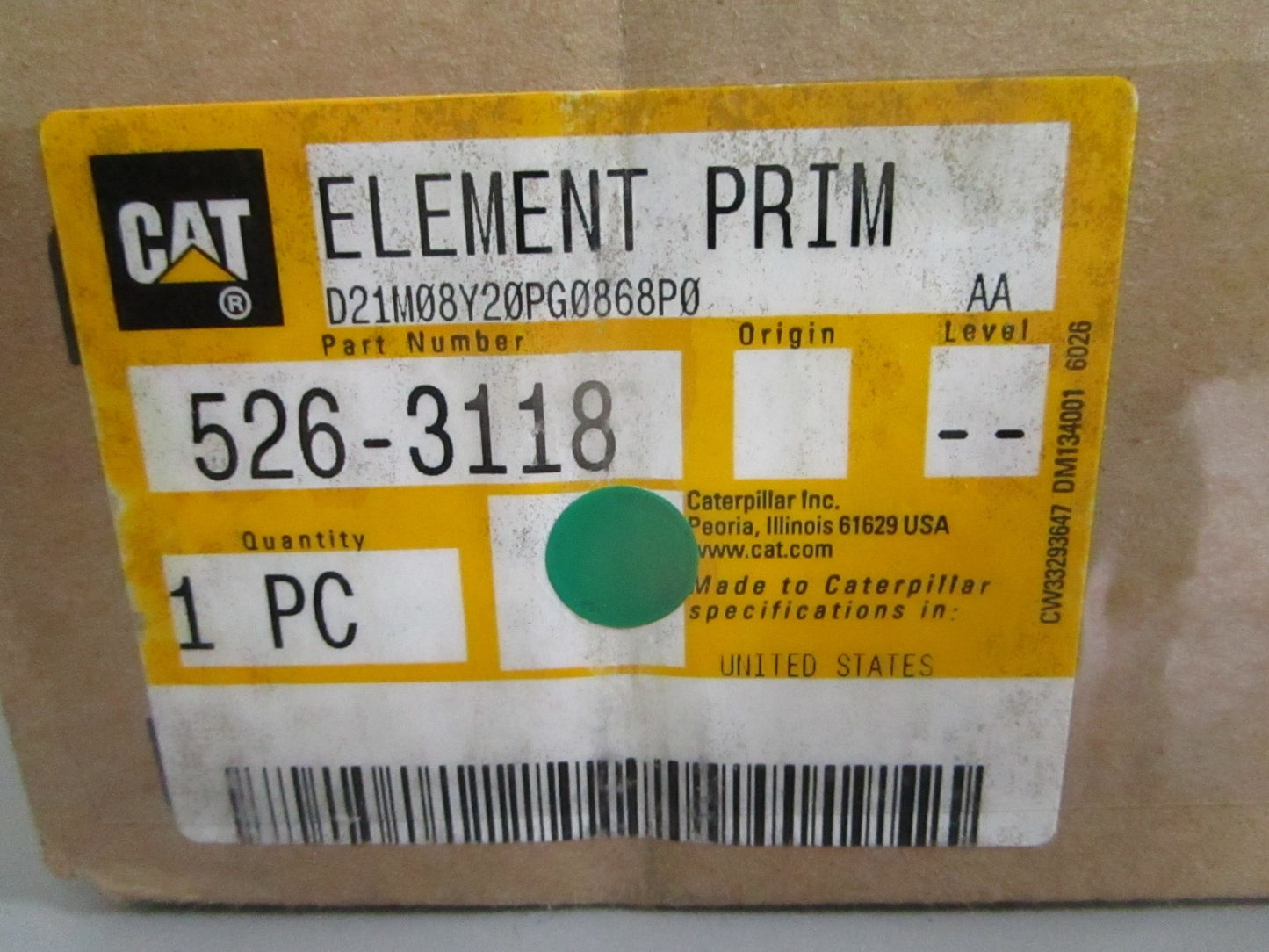 Caterpillar 526-3118 NEW OEM Primary Air Filter C2.4 C3.3B Mini Excavator 0820
