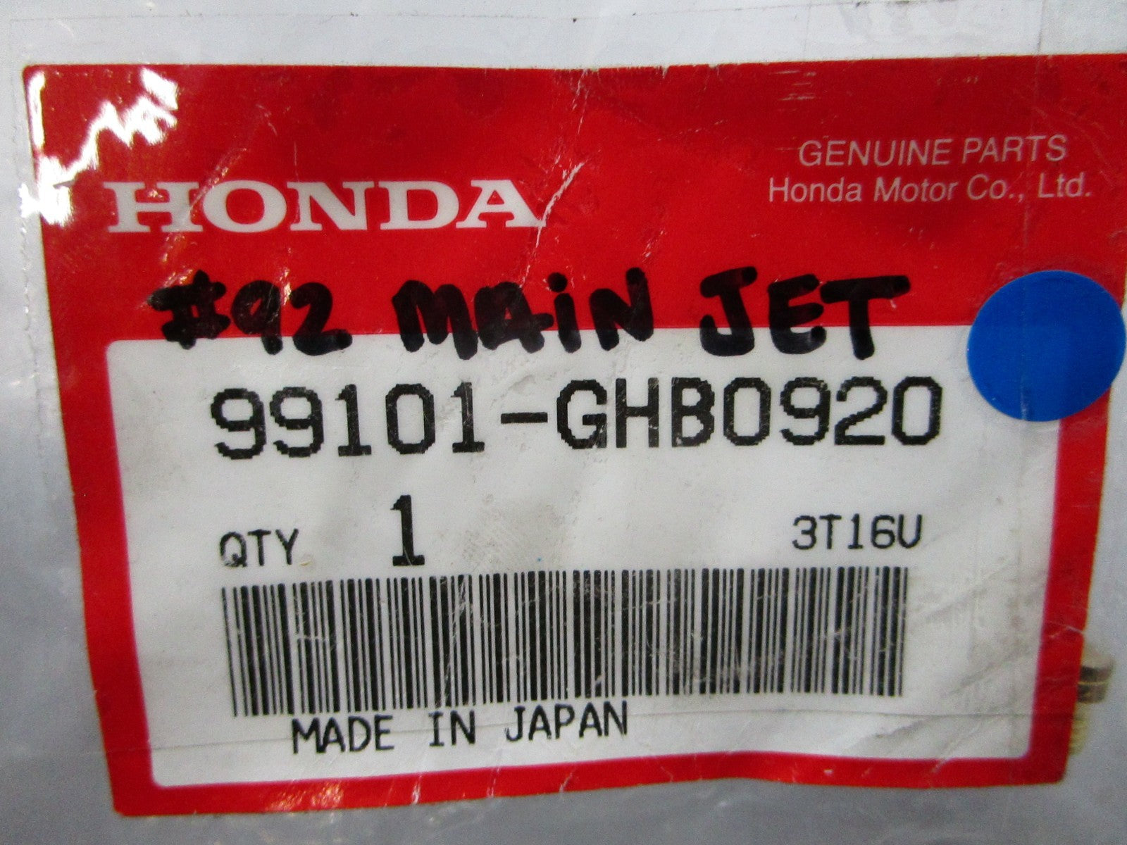 *NEW OEM* 0810 Honda #92 Main Jet 99101-GHB0920