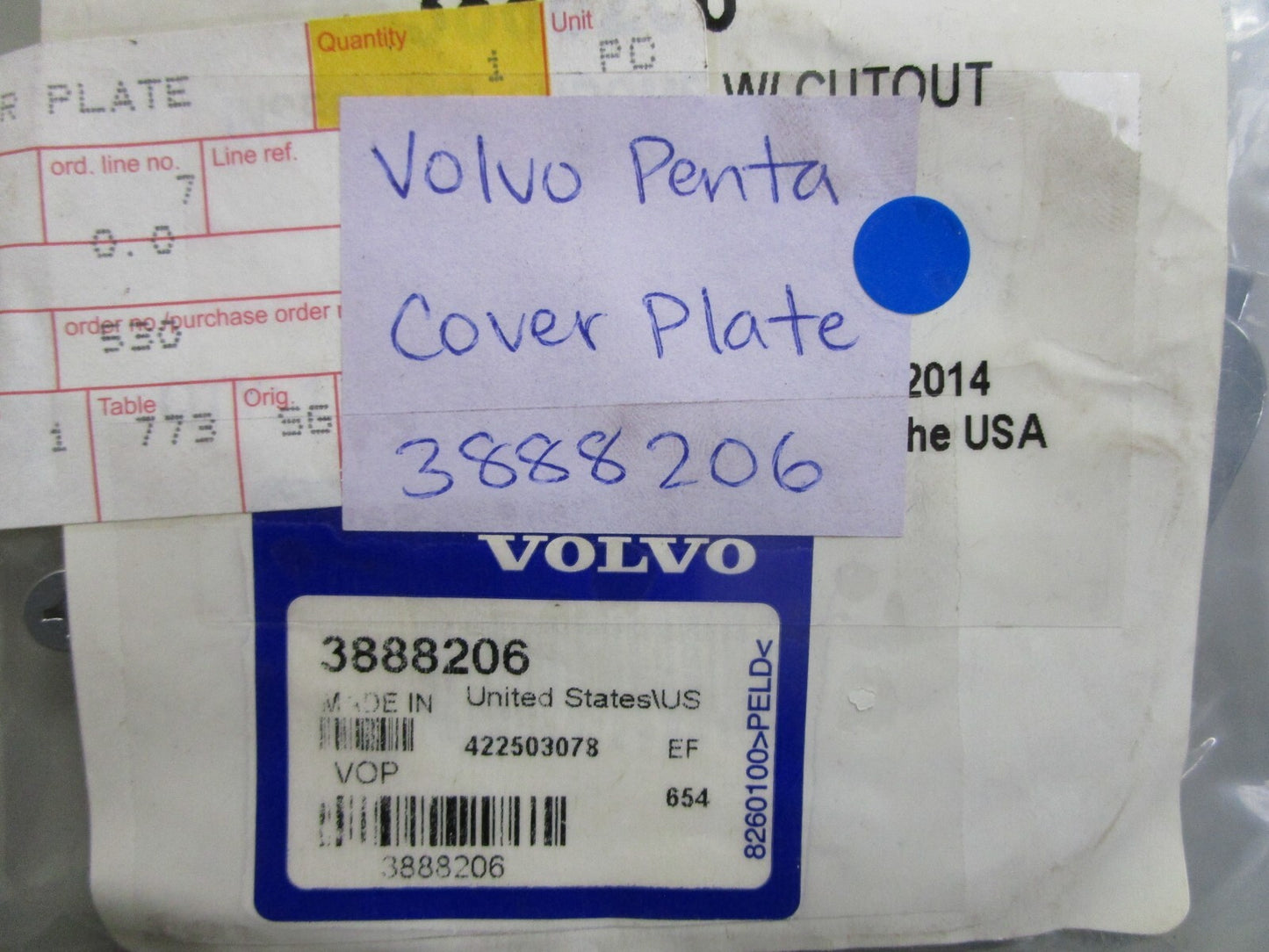 *NEW OEM* 0820 Volvo Penta Cover Plate 3888206