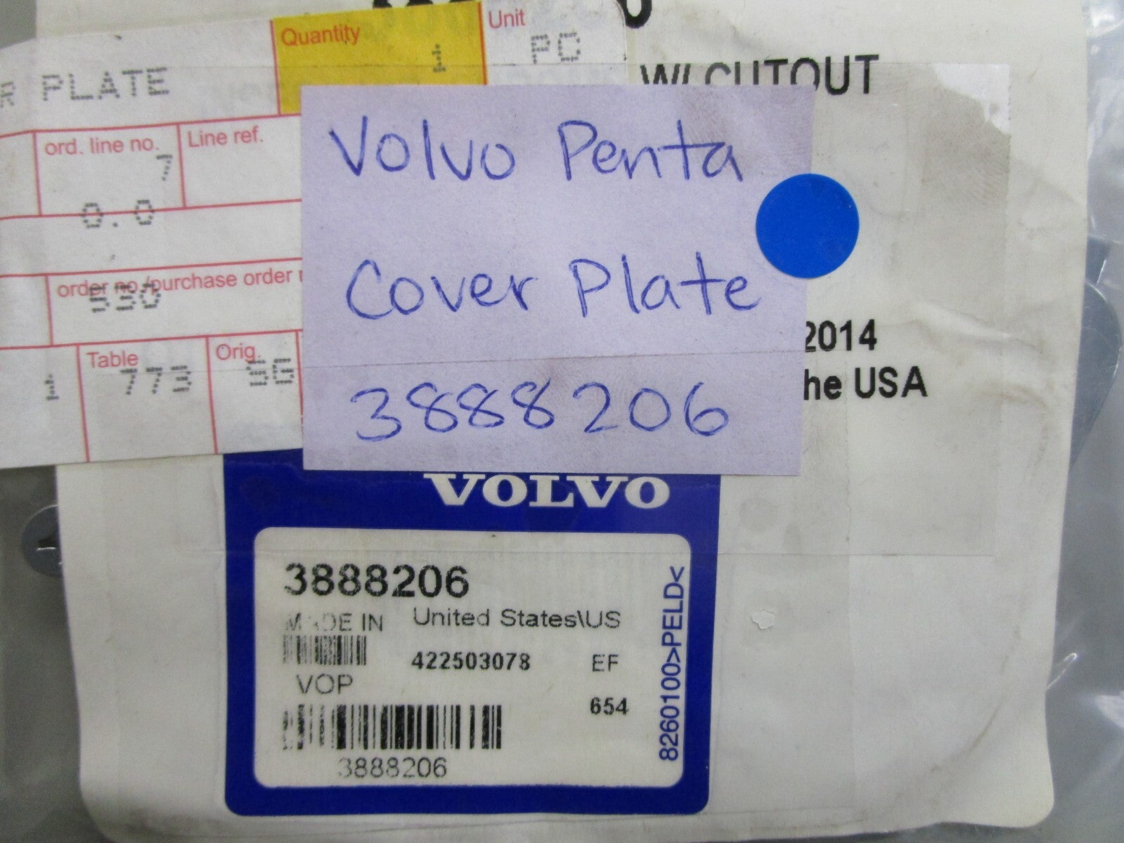 *NEW OEM* 0820 Volvo Penta Cover Plate 3888206