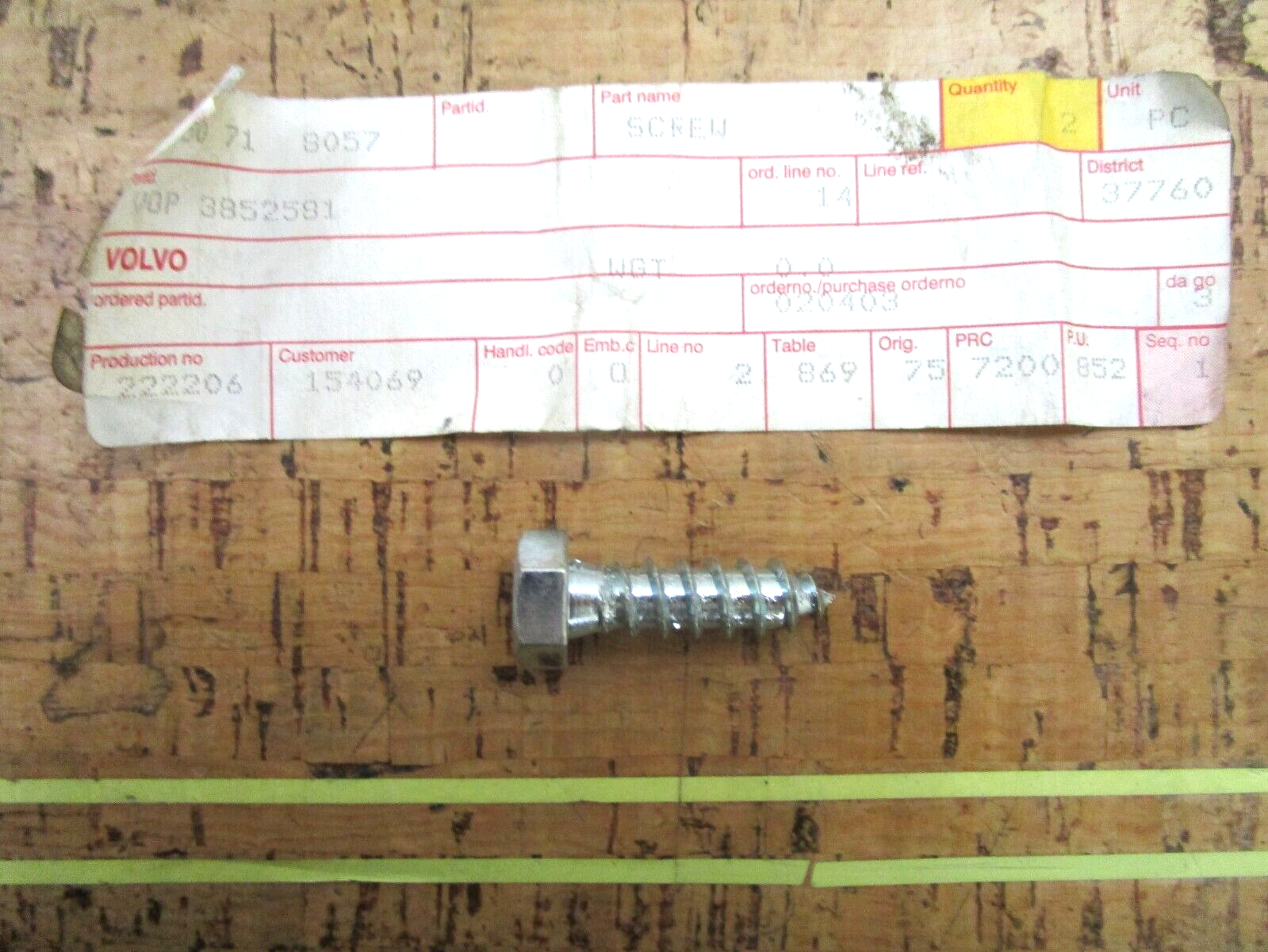 *NEW OEM* 0750 Volvo Penta HEX SCREW 3852581