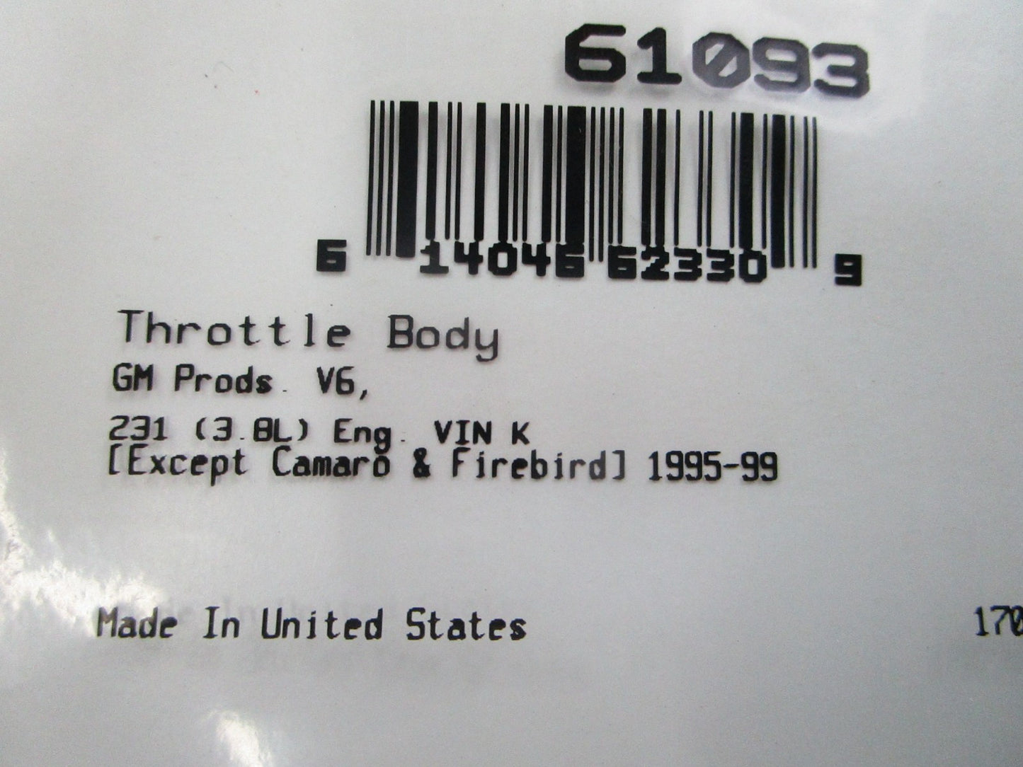 *NEW* 0810 Fel-Pro Throttle Body Gasket 61093