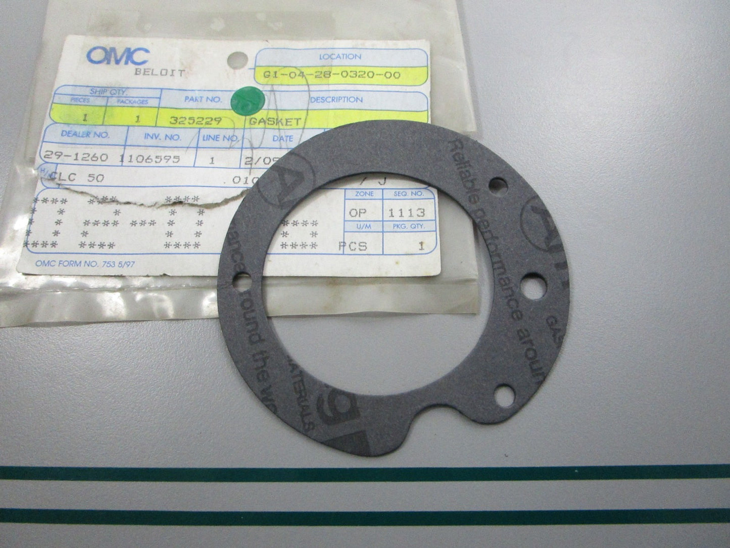 NEW OEM 325229 0325229 OMC Johnson Evinrude Gasket 0810