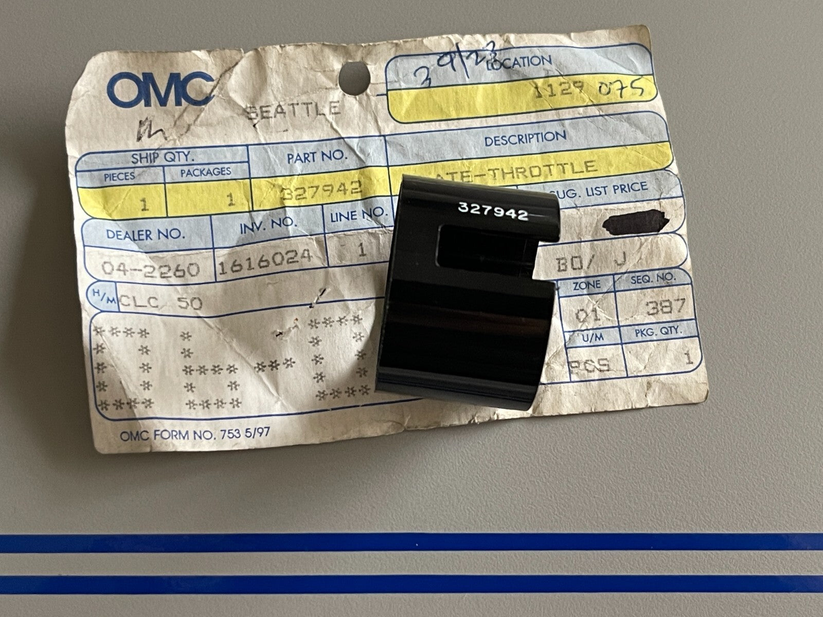 *NEW OEM* 0720 OMC Johnson Evinrude Throttle Control Plate 327942 0327942