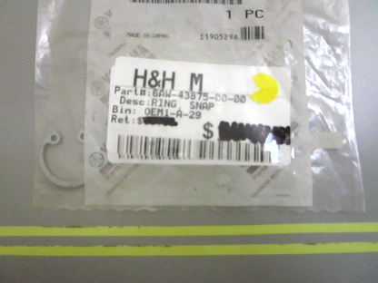 *NEW OEM* 0750 Yamaha RING, SNAP 6AW-43875-00-00