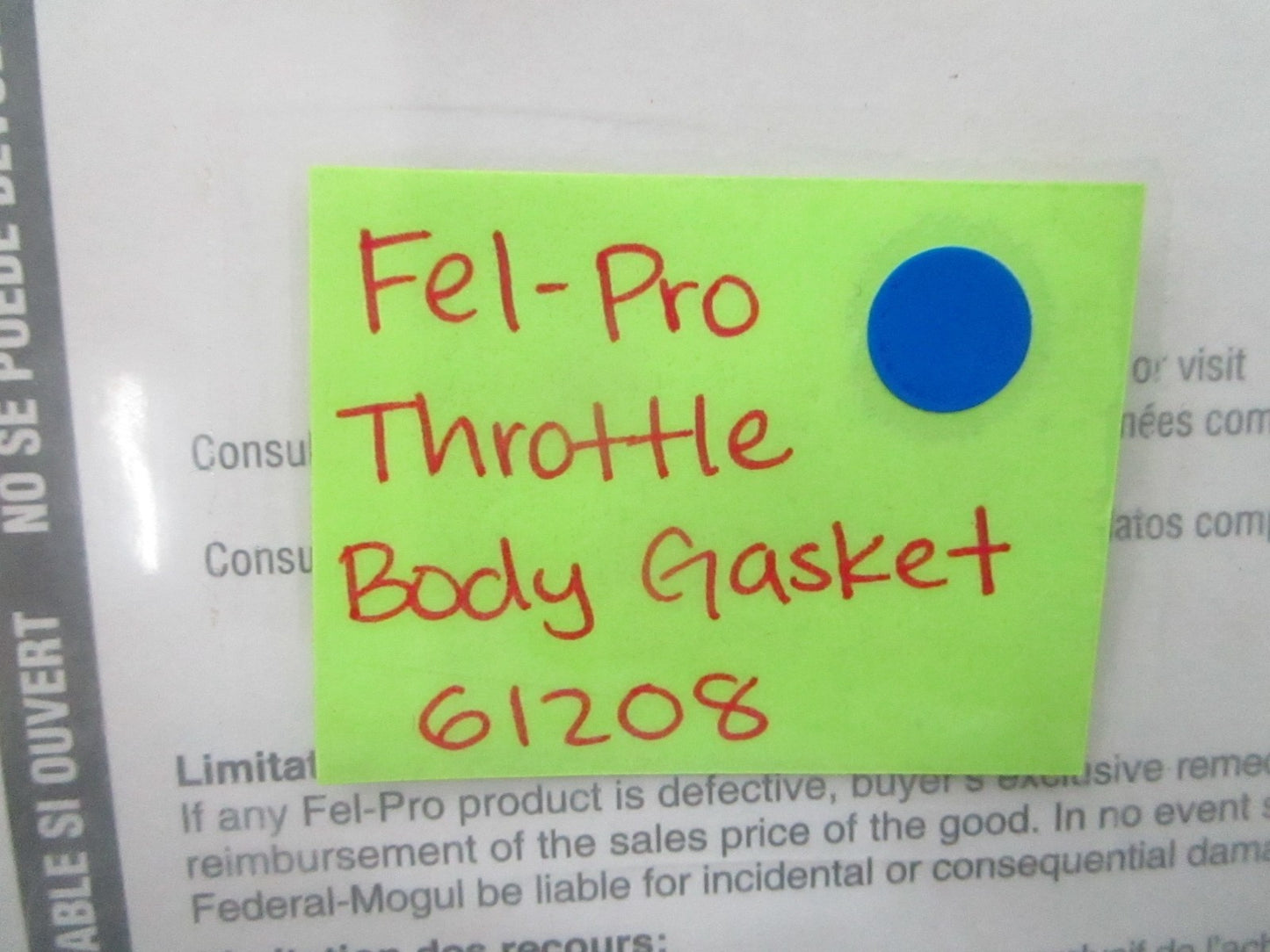 *NEW* 0810 Fel-Pro Throttle Body Gasket 61208