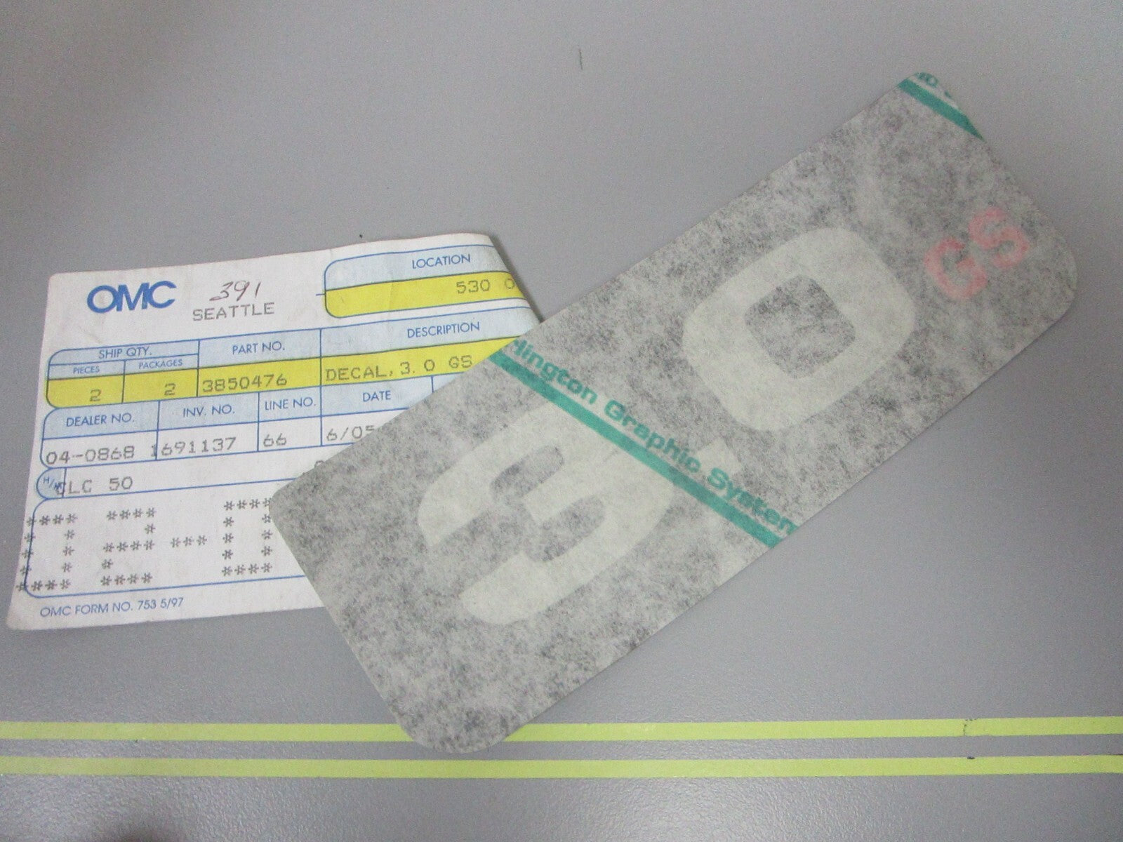 *NEW OEM* 0810 OMC Johnson Evinrude 3.0 GS Decal 3850476