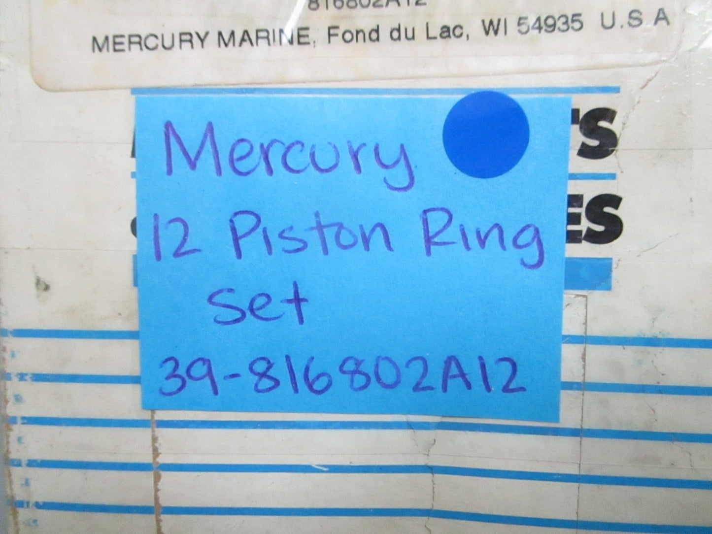 *NEW OEM* 0820 Mercury Quicksilver 12 Piston Ring Set 39-816802A12