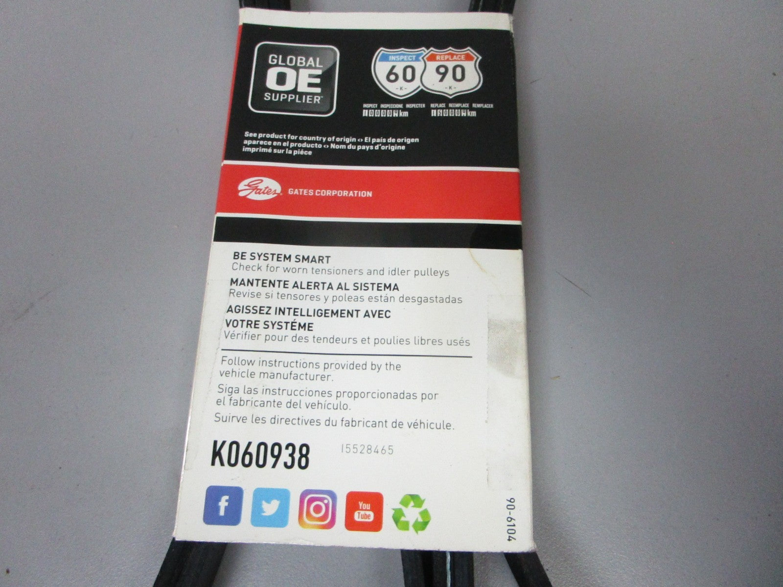 NEW K060938 Gates Micro-V 13/16" x 94 ½" Serpentine Belt 0720