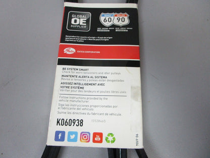 NEW K060938 Gates Micro-V 13/16" x 94 ½" Serpentine Belt 0720