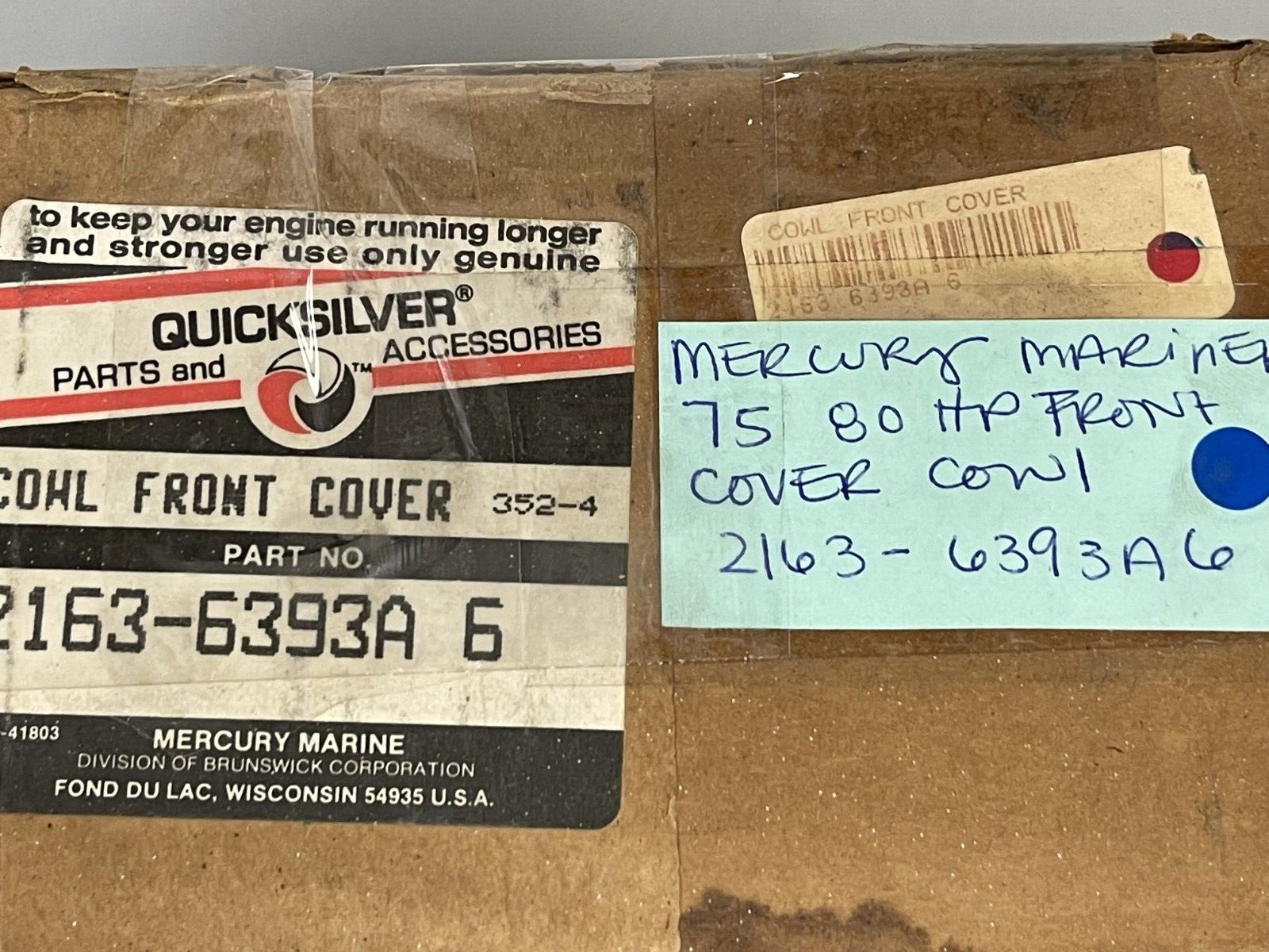 *NEW OEM* 0670 Mercury Mariner 75 80 hp Front Cover Cowl 2163-6393A6