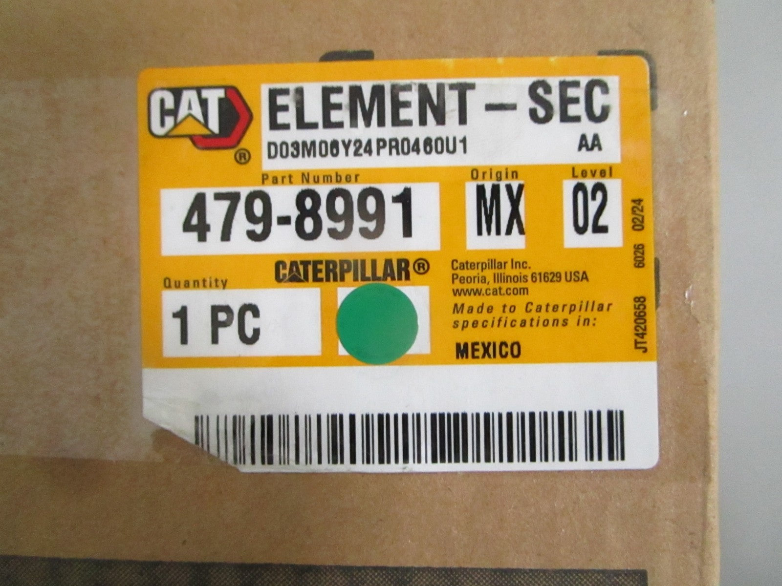 Caterpillar 479-8991 NEW OEM Secondary Air Filter C7.1 C4.4 320 323 Grader 0820