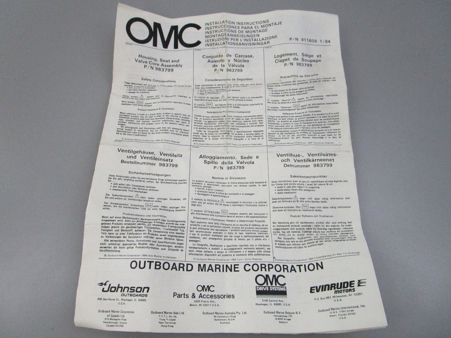 NEW OEM 983799 0983799 OMC Johnson Evinrude Housing Valve Stopper Kit 0810