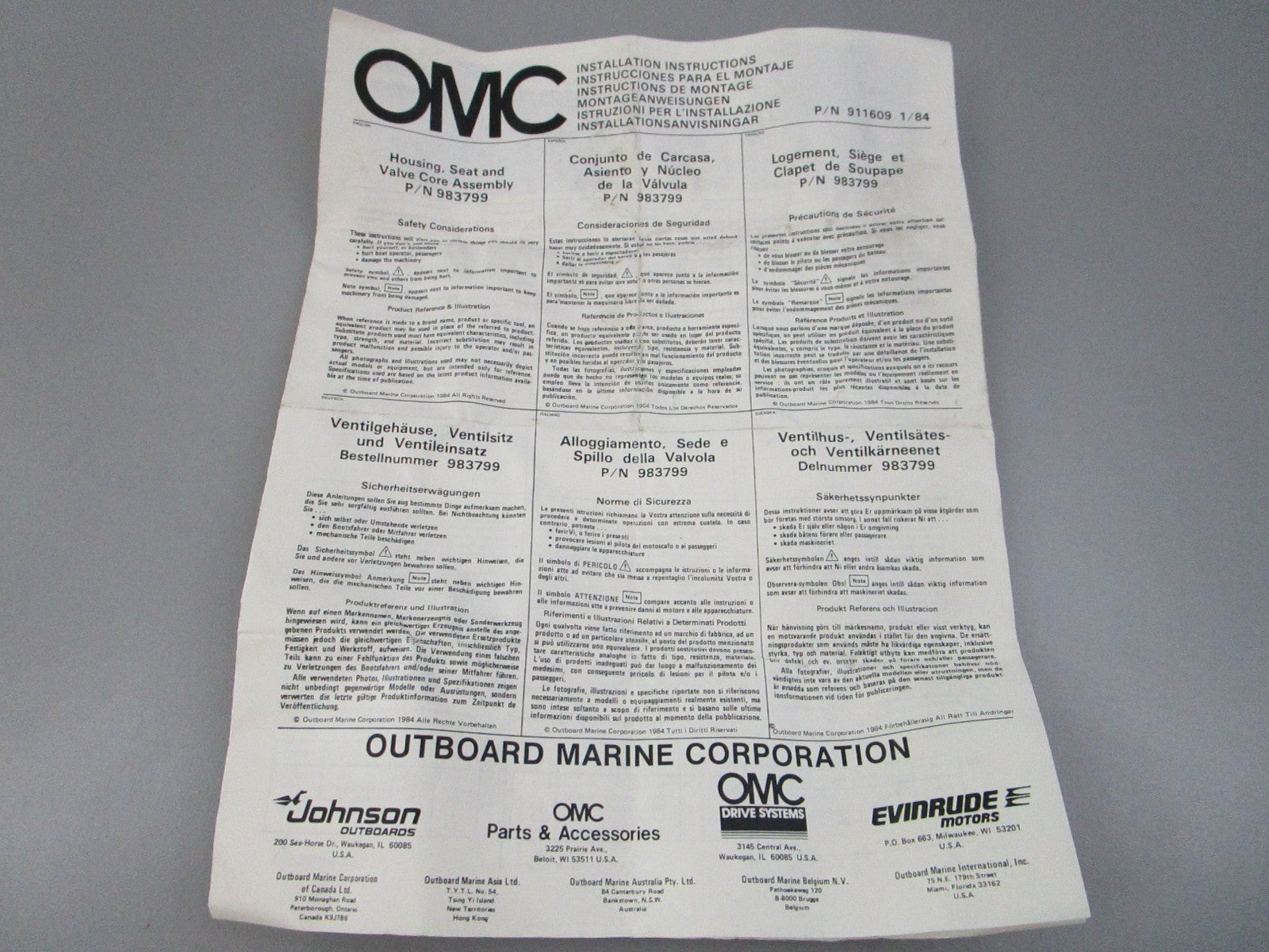 NEW OEM 983799 0983799 OMC Johnson Evinrude Housing Valve Stopper Kit 0810