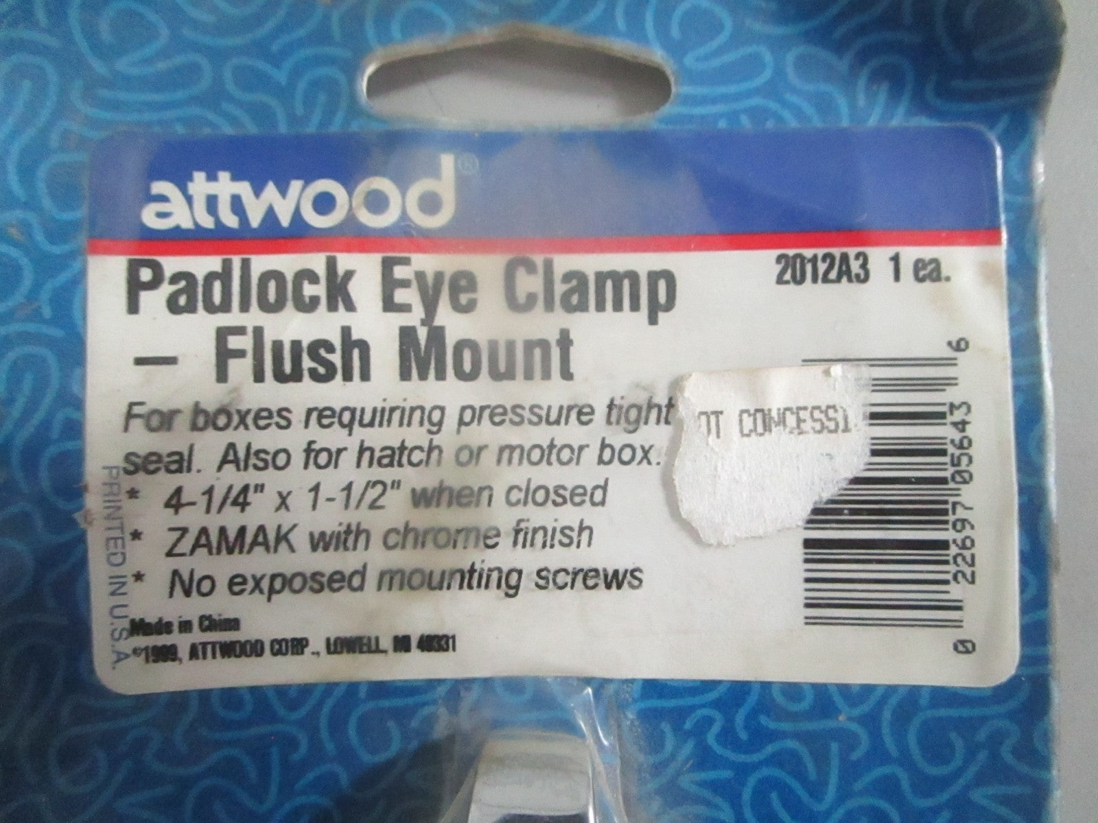 NEW OEM 2012A3 Attwood Padlock Eye Clamp Flush Mount 0820