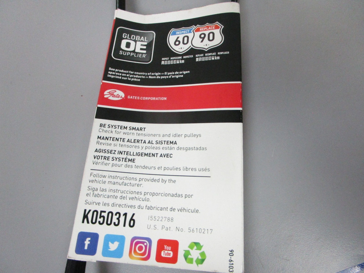 NEW K050316 Gates Micro-V 21/32" x 32 ¼" Serpentine Belt 0720