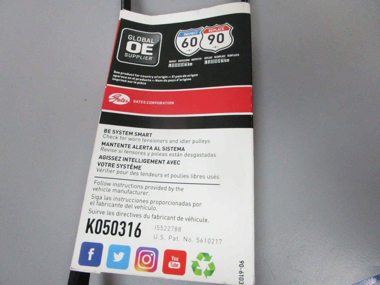 NEW K050316 Gates Micro-V 21/32" x 32 ¼" Serpentine Belt 0720