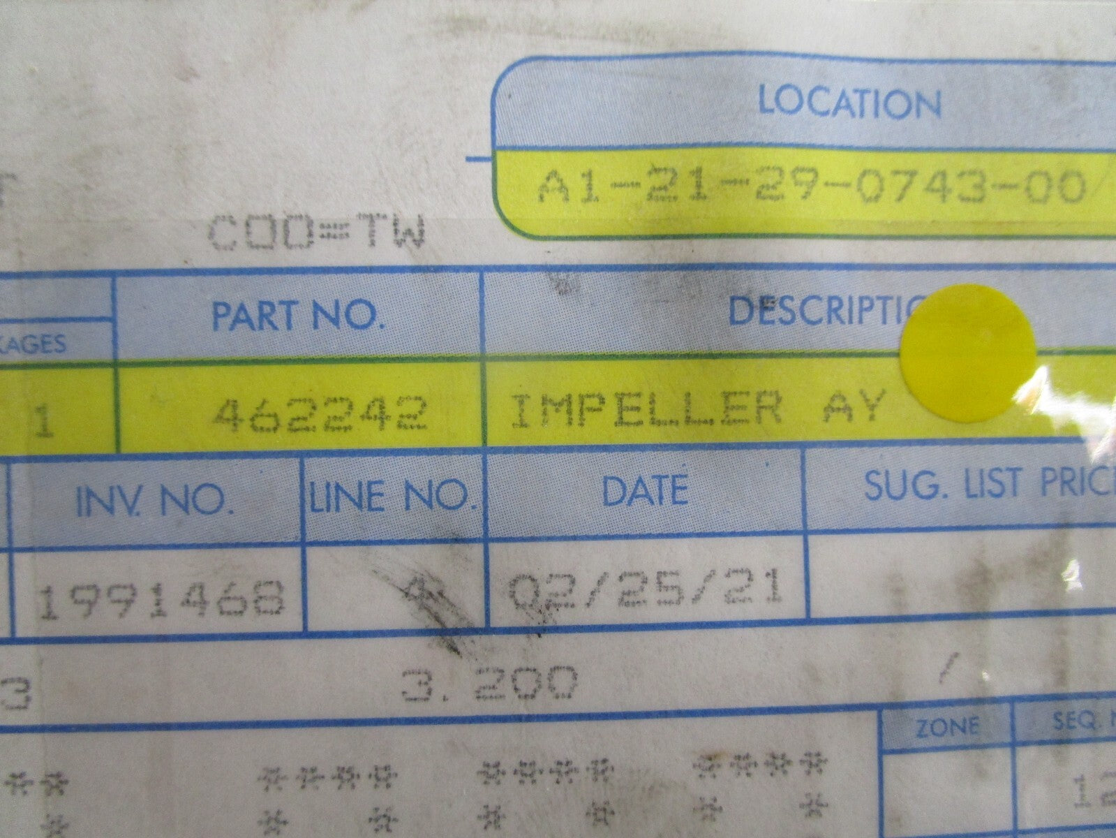 *NEW OEM* 0820 OMC Johnson Evinrude Impeller Ay 465542 0465542