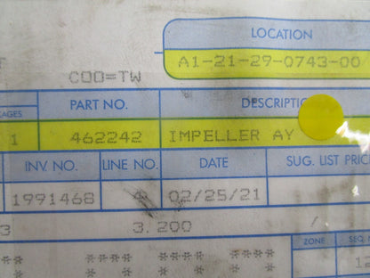 *NEW OEM* 0820 OMC Johnson Evinrude Impeller Ay 465542 0465542