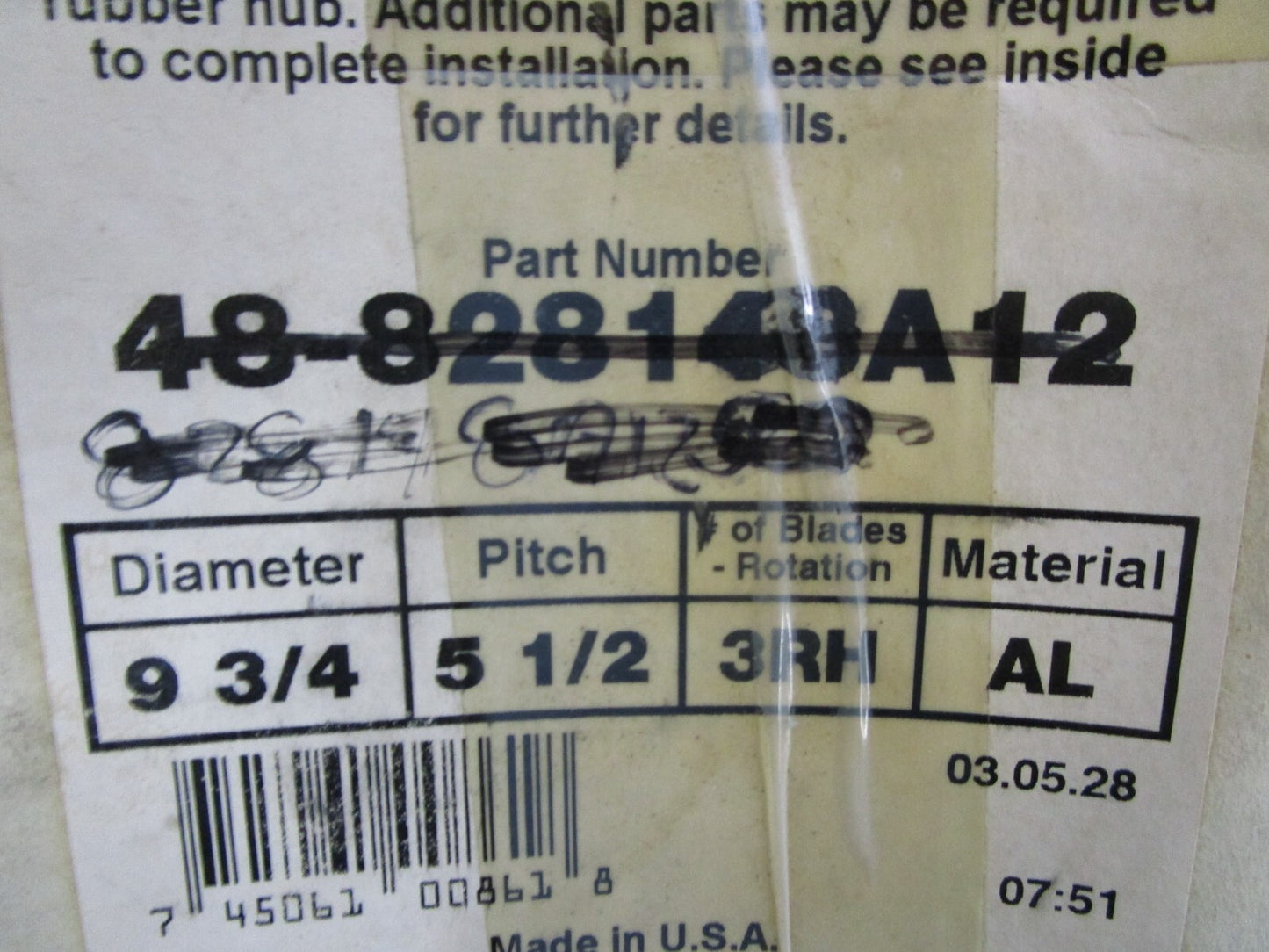 *NEW OEM* 0820 Mercury Black Max 9¾ × 5½ RH Propeller 48-828148A12