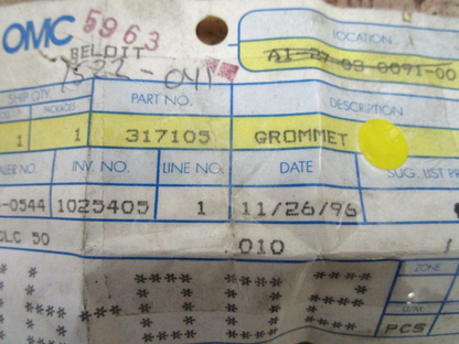 *NEW OEM* 0750 OMC Johnson Evinrude GROMMET 317105 0317105