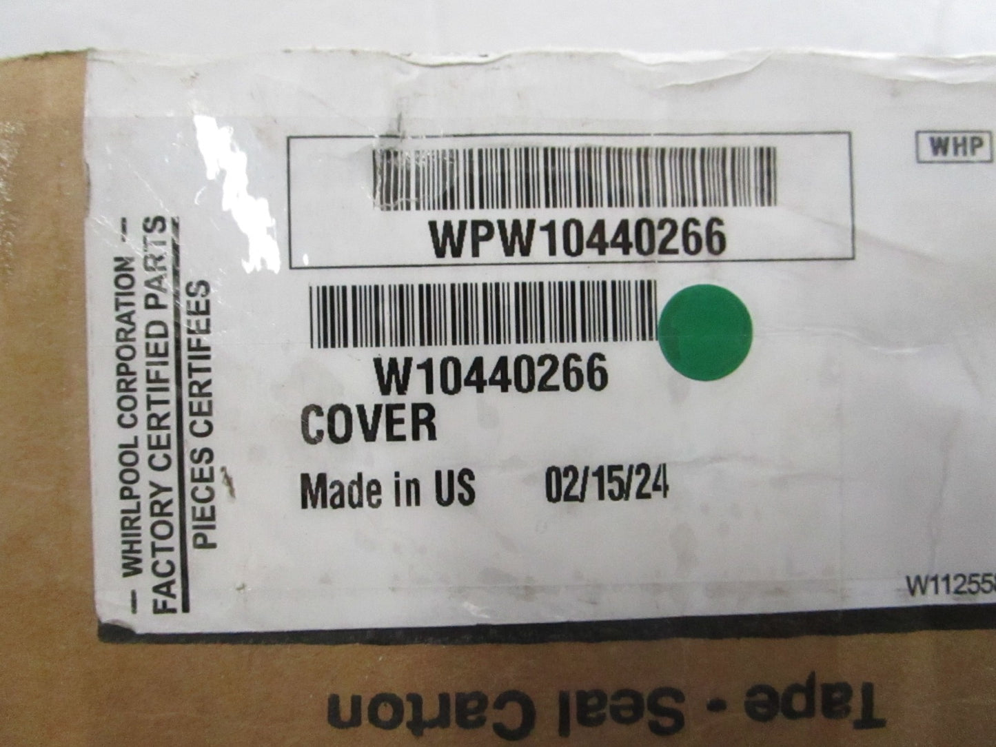 NEW OEM W10440266 Whirlpool Cover 0810