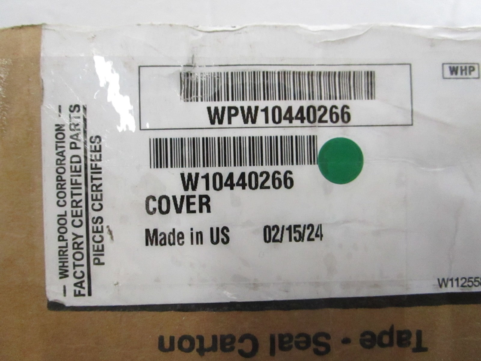 NEW OEM W10440266 Whirlpool Cover 0810
