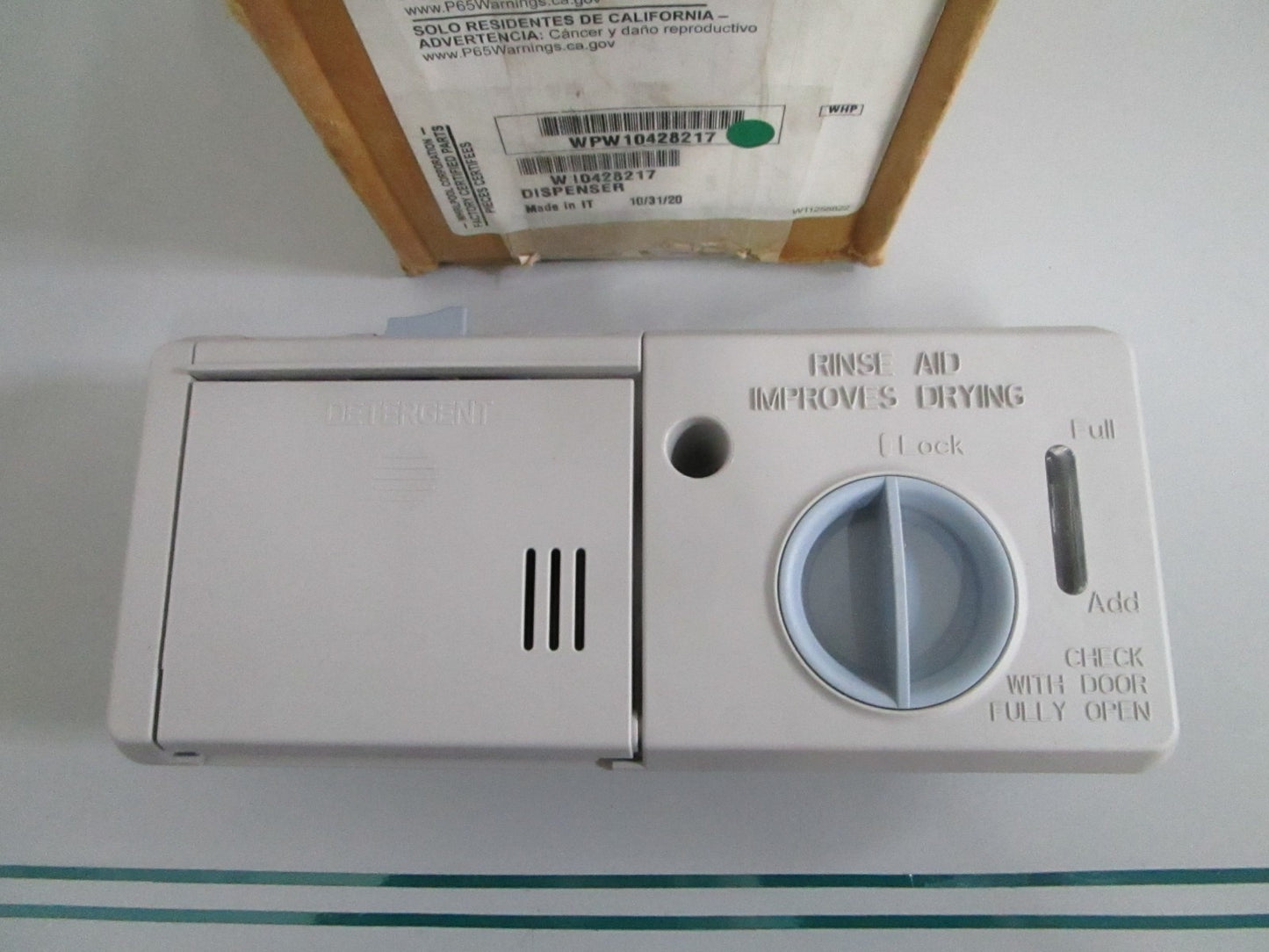 Whirlpool WPW10428217 NEW OEM Dishwasher Detergent Dispenser Assembly NOS 0820