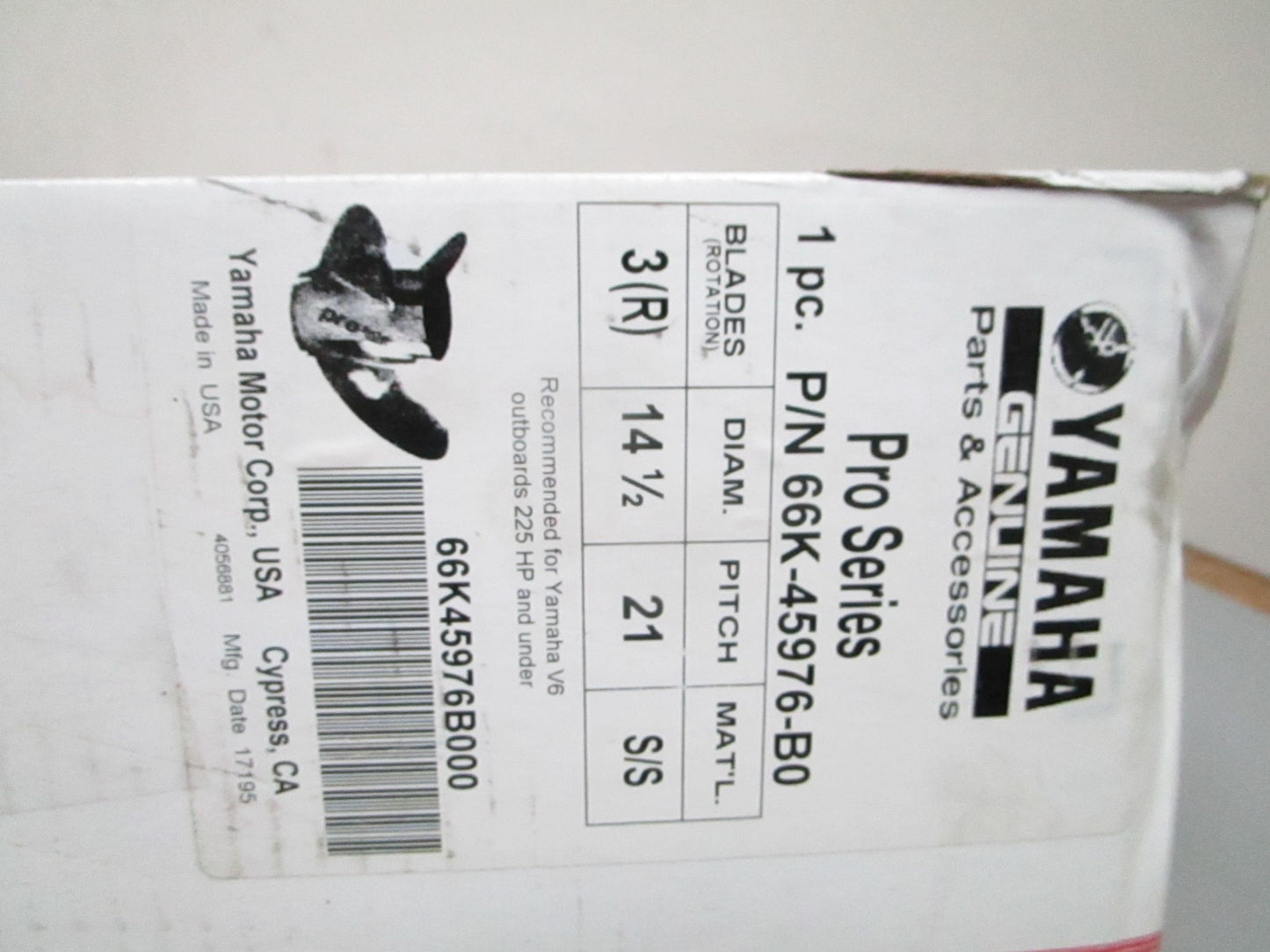 *NEW OEM* 0720 Yamaha 3 Blade Stainless Steel 14 ½ x 21 Propeller 66K-45976-B0