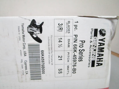 *NEW OEM* 0720 Yamaha 3 Blade Stainless Steel 14 ½ x 21 Propeller 66K-45976-B0