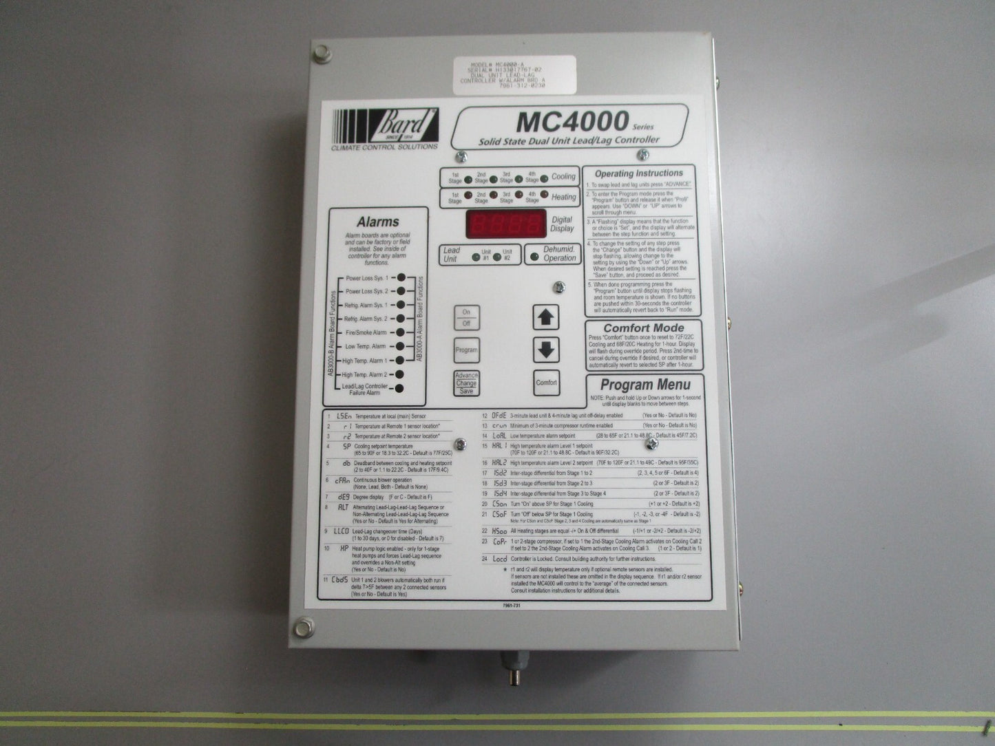 *NEW* 0820 Bard Solid State Dual Unit Lead/Lag Controller MC4000-A