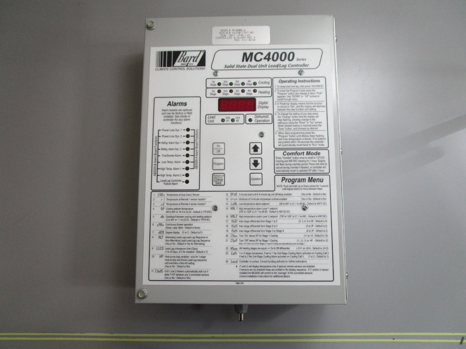 *NEW* 0820 Bard Solid State Dual Unit Lead/Lag Controller MC4000-A