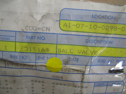 *NEW OEM* 0810 OMC Johnson Evinrude Ball Valve 315164 0315164