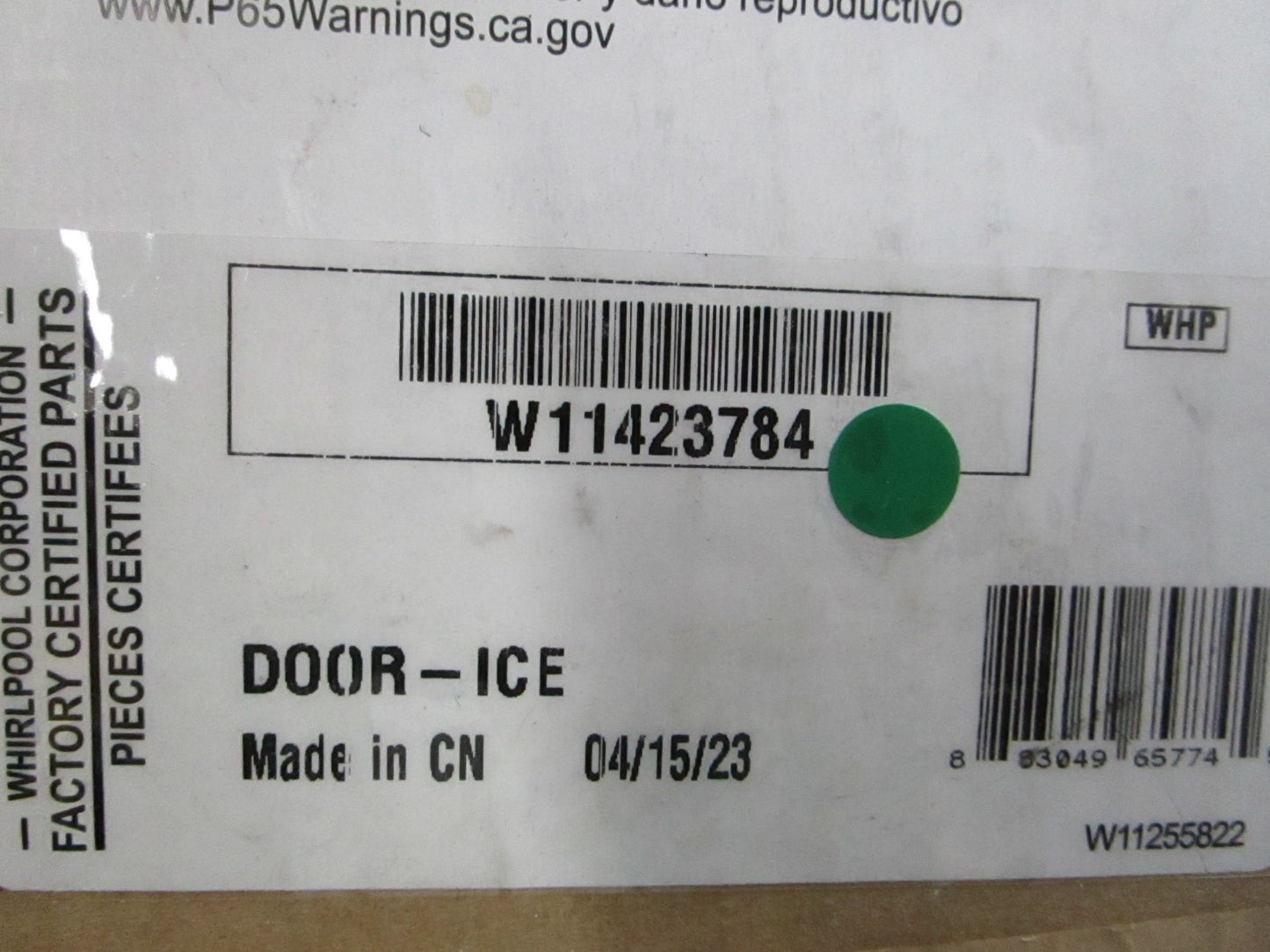 NEW OEM W11423784 Whirlpool Ice Door 0810