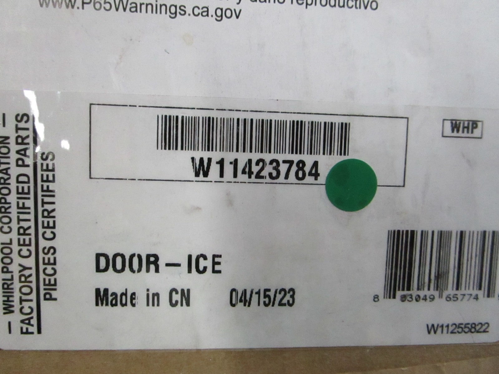 NEW OEM W11423784 Whirlpool Ice Door 0810
