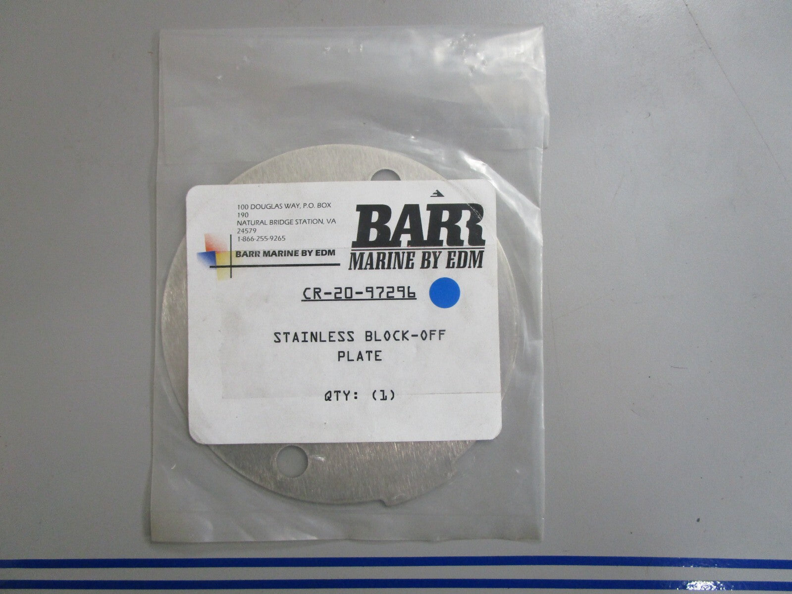*NEW* 0810 Barr Stainless Block-Off Plate CR-20-97296