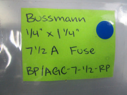 NEW (LOT OF 5) BP/AGC-7-1/2-RP Bussmann 1/4" x 1 1/4" 7 1/5A Fuse 0810