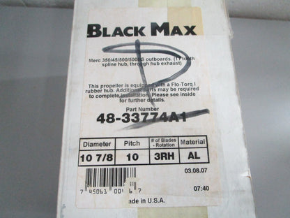 NEW OEM 48-33774A1 Mercury Black Max 10⅞ × 10 Propeller 0820