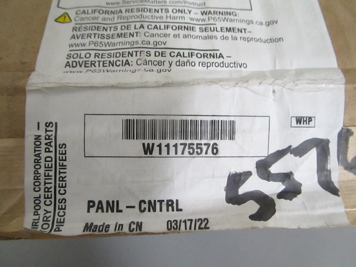NEW OEM W11175576 Whirlpool Control Panel 0820
