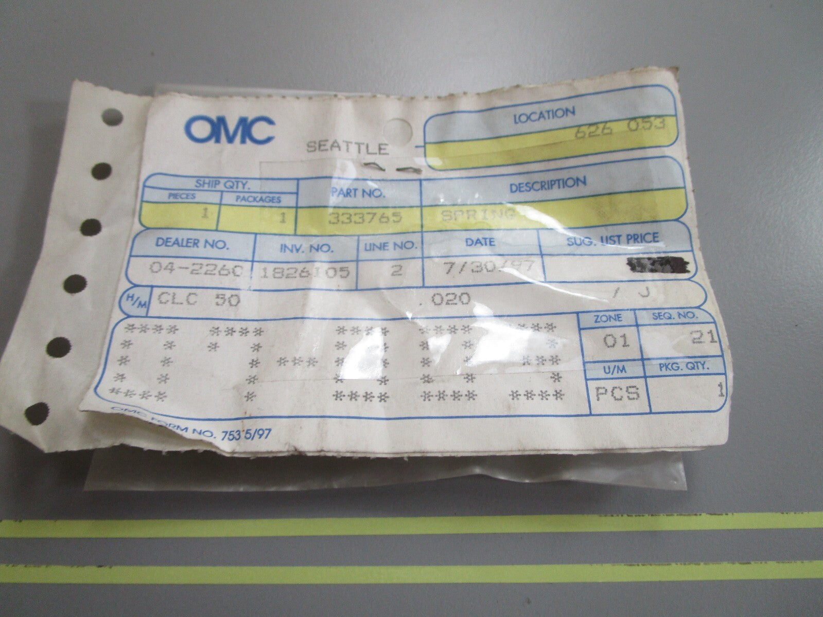 *NEW OEM* 0810 OMC Johnson Evinrude Spring 333765 0333765