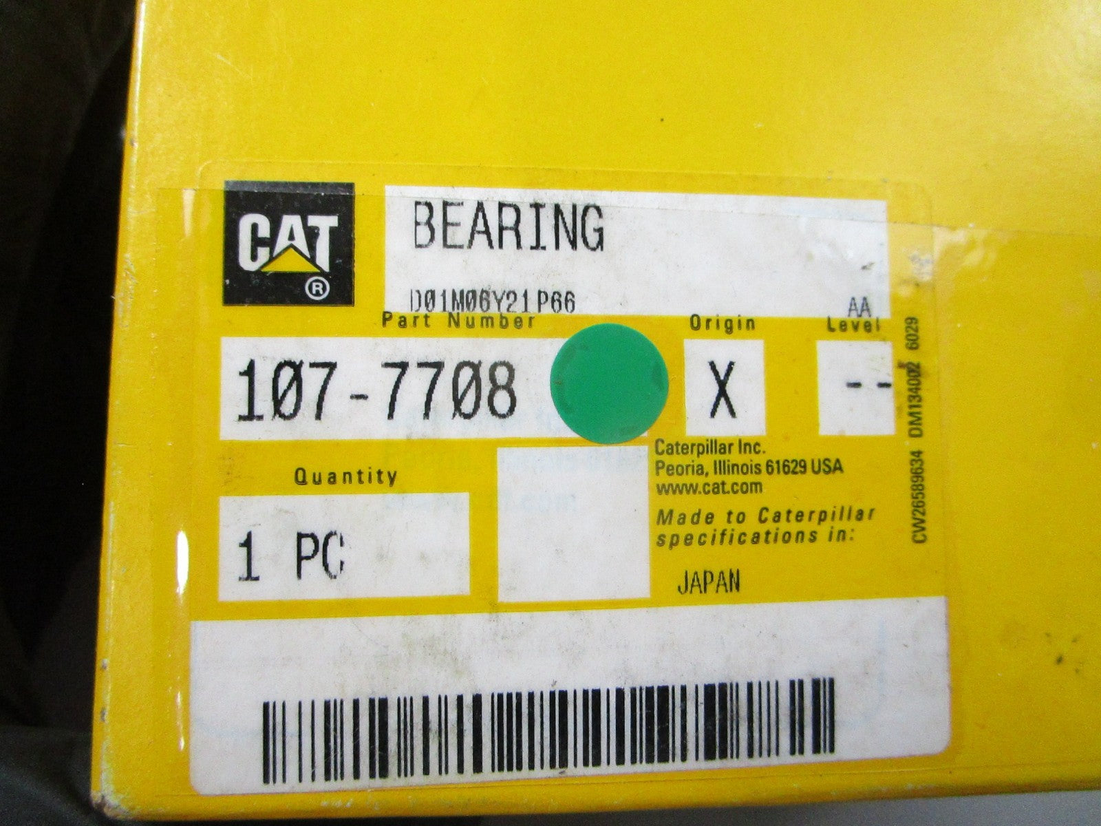 NEW OEM 107-7708 CAT Bearing 0810